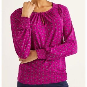 Boden Vicky Jersey Top in Vibrant Plum Block Stamp Long Sleeve Size 14
